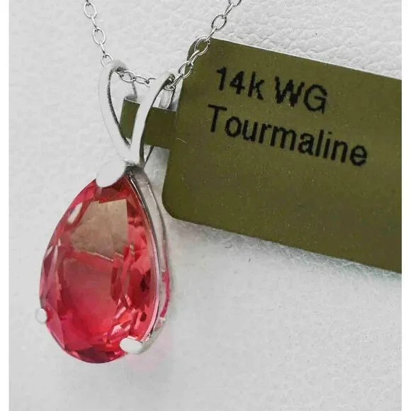 Created 4.65 Cts Tourmaline Pendant 14k White Gold